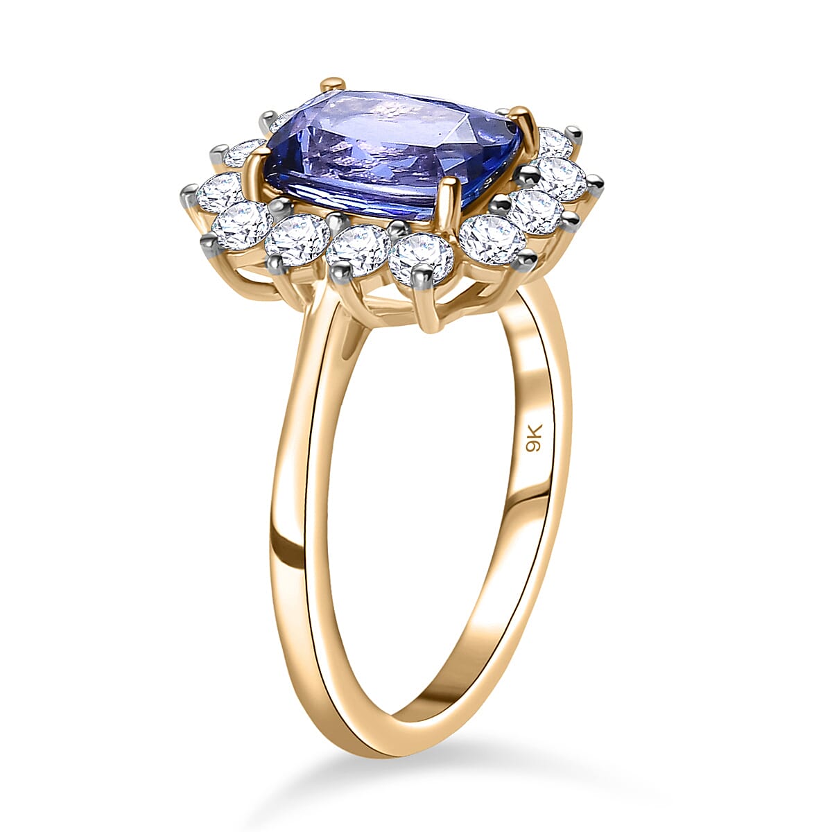 9K Yellow Gold AAA Tanzanite, Moissanite Halo Ring 7861602 3