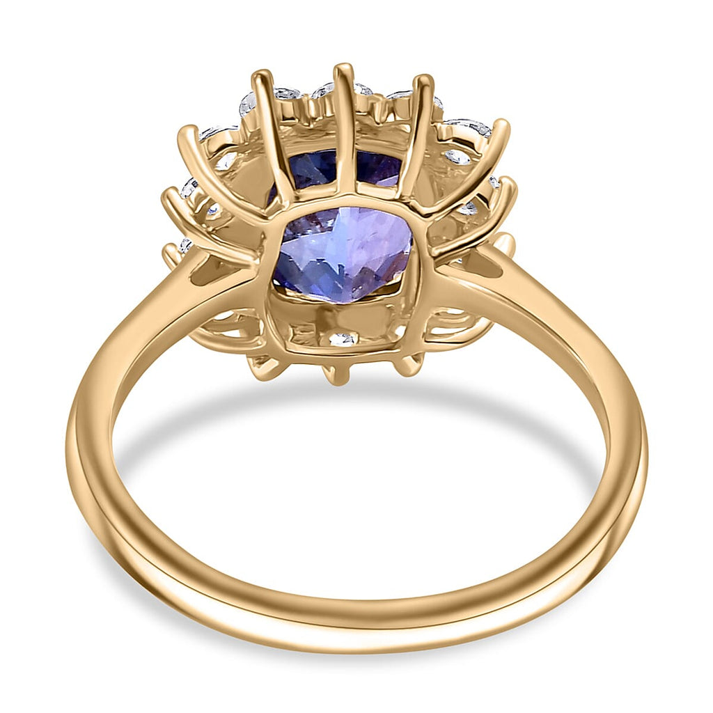 9K Yellow Gold AAA Tanzanite & Moissanite Ring 2.74 Ct.