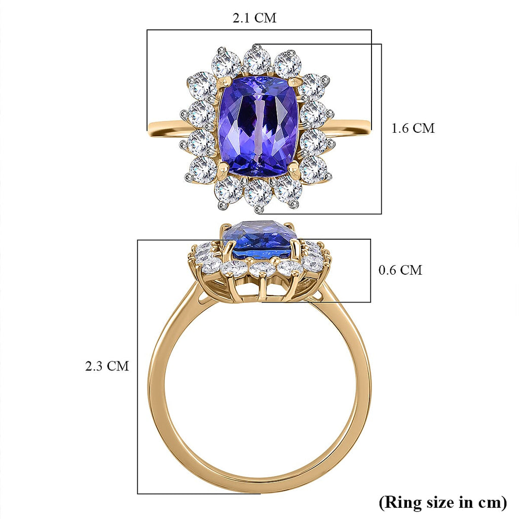 9K Yellow Gold AAA Tanzanite & Moissanite Ring 2.74 Ct.