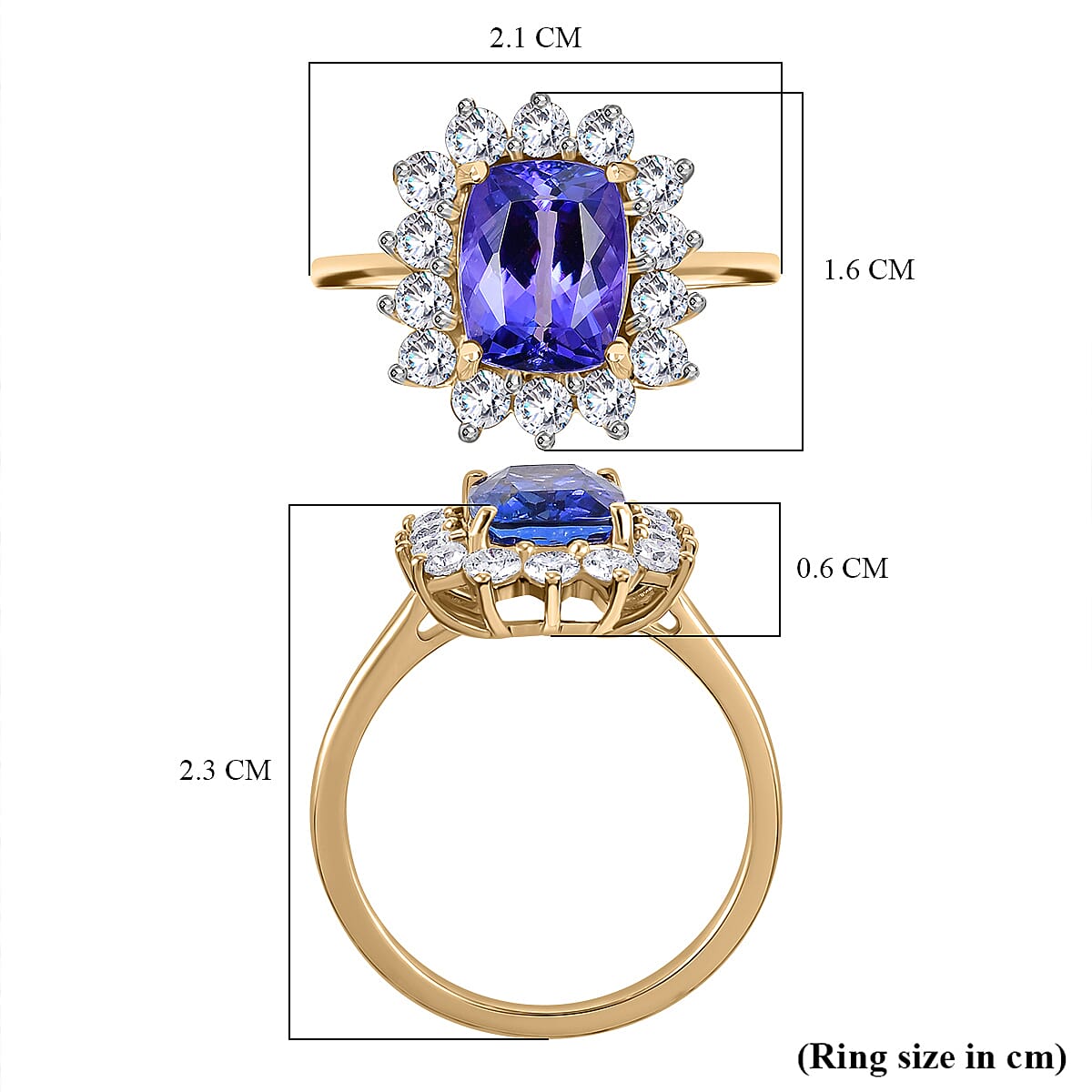 9K Yellow Gold AAA Tanzanite, Moissanite Halo Ring 7861602 5