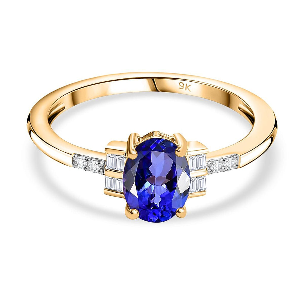 9K Yellow Gold AAA Tanzanite & White Diamond Ring 1.23 Ct.