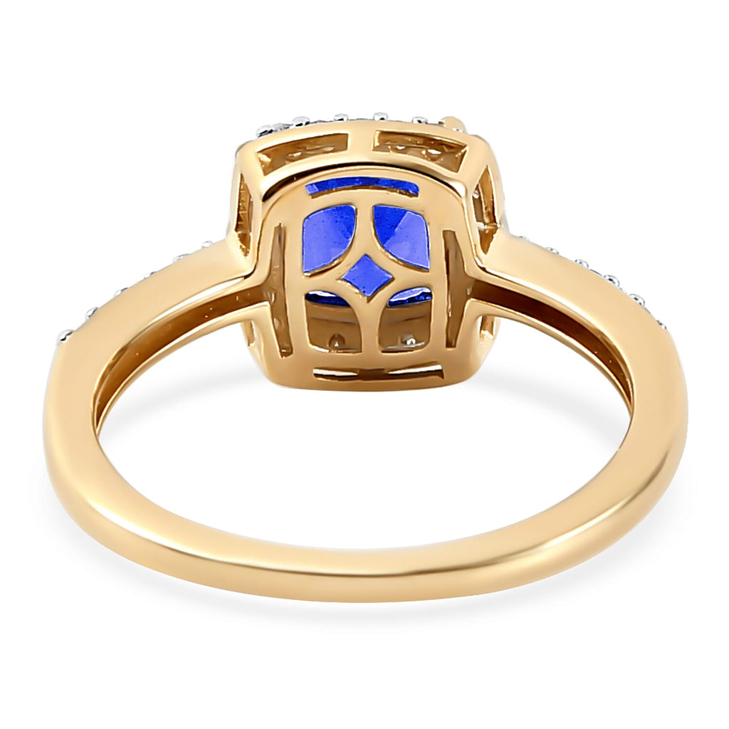 9K Yellow Gold AAA Tanzanite and Diamond Ring 1.66 Ct.