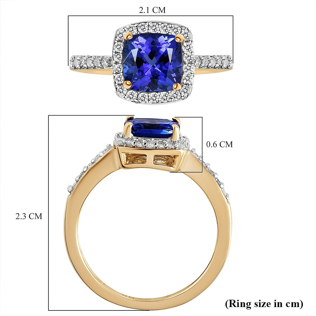 9K Yellow Gold AAA Tanzanite and Diamond Ring 1.66 Ct.