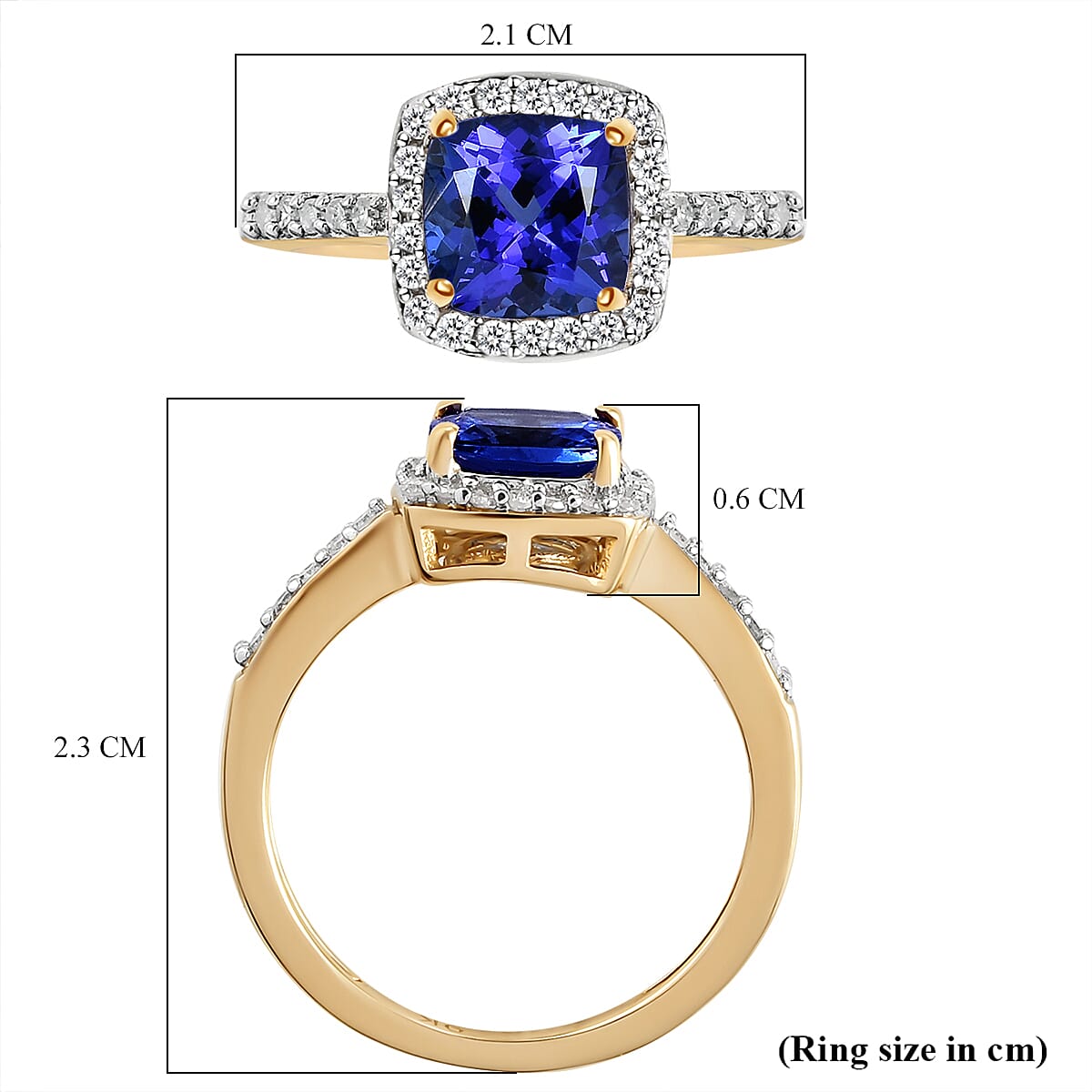 9K Yellow Gold AAA Tanzanite and Diamond Ring 1.66 Ct. V32619236 6
