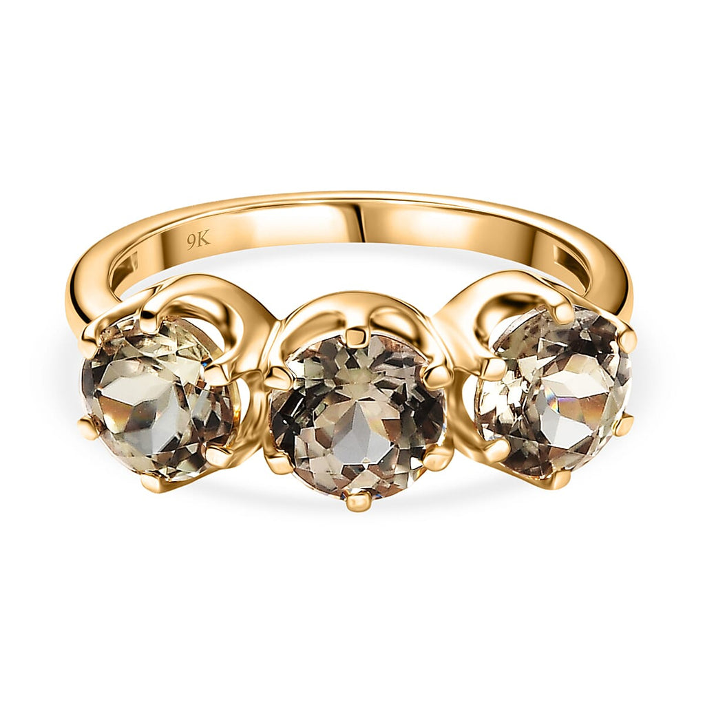 9K Yellow Gold AAA Natural Turkizite Trilogy Ring 3.10 Ct.