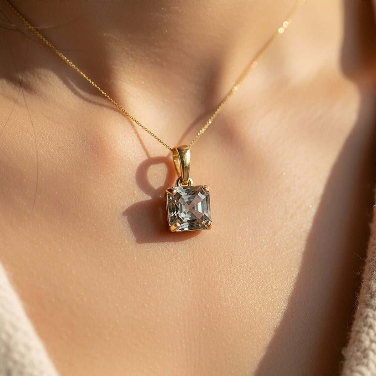 9K Yellow Gold AAA Natural Turkizite Asscher Cut Solitaire Pendant 1.30 Ct. 8298743 2