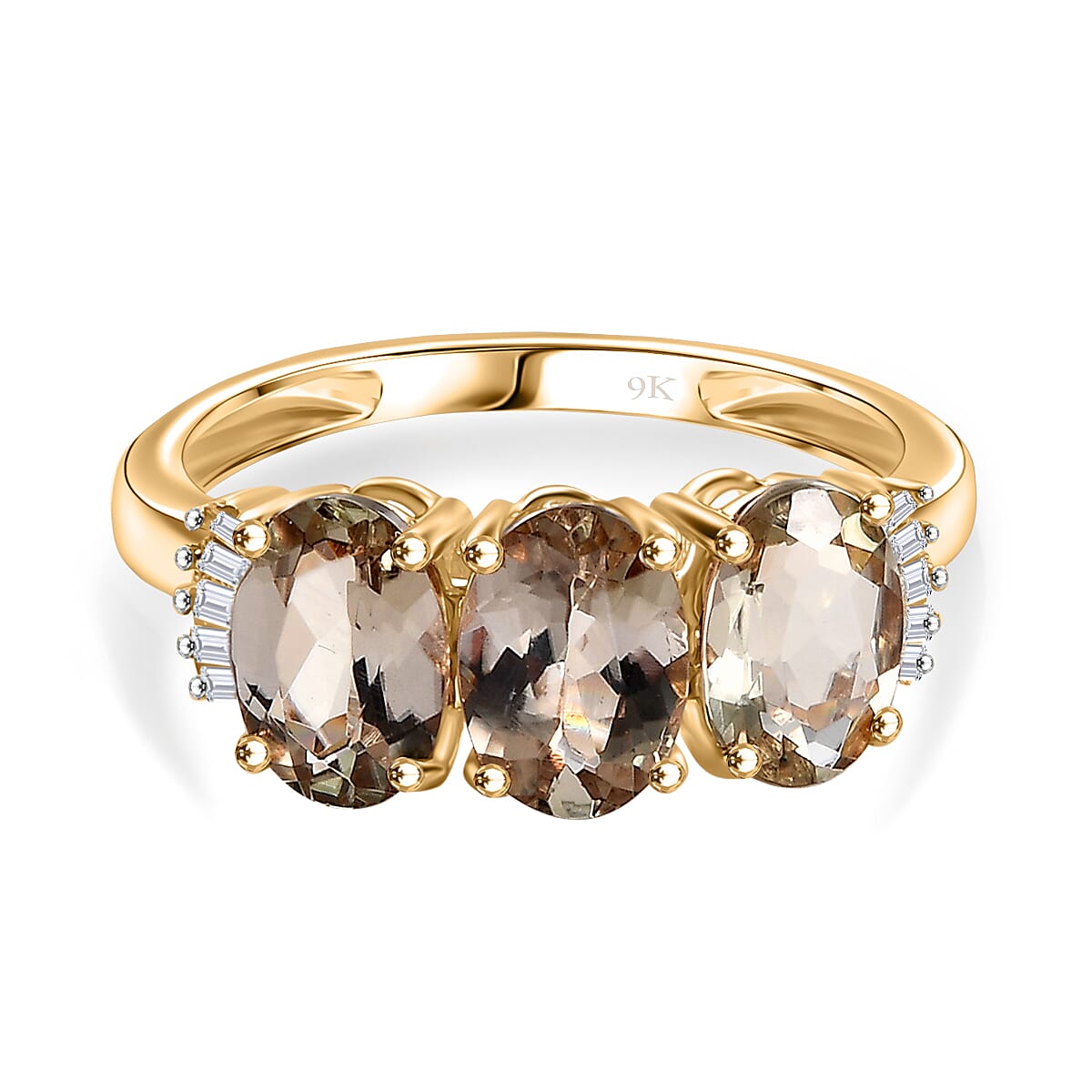 9K Yellow Gold AAA Turkizite and White Diamond Trilogy Ring 2.96 Ct. 8037419 2