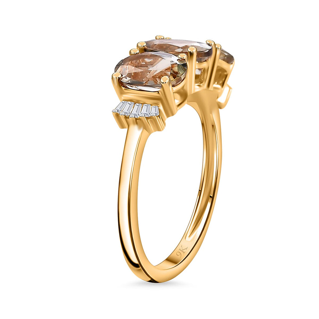 9K Yellow Gold AAA Turkizite & White Diamond Trilogy Ring 3.00 Ct.