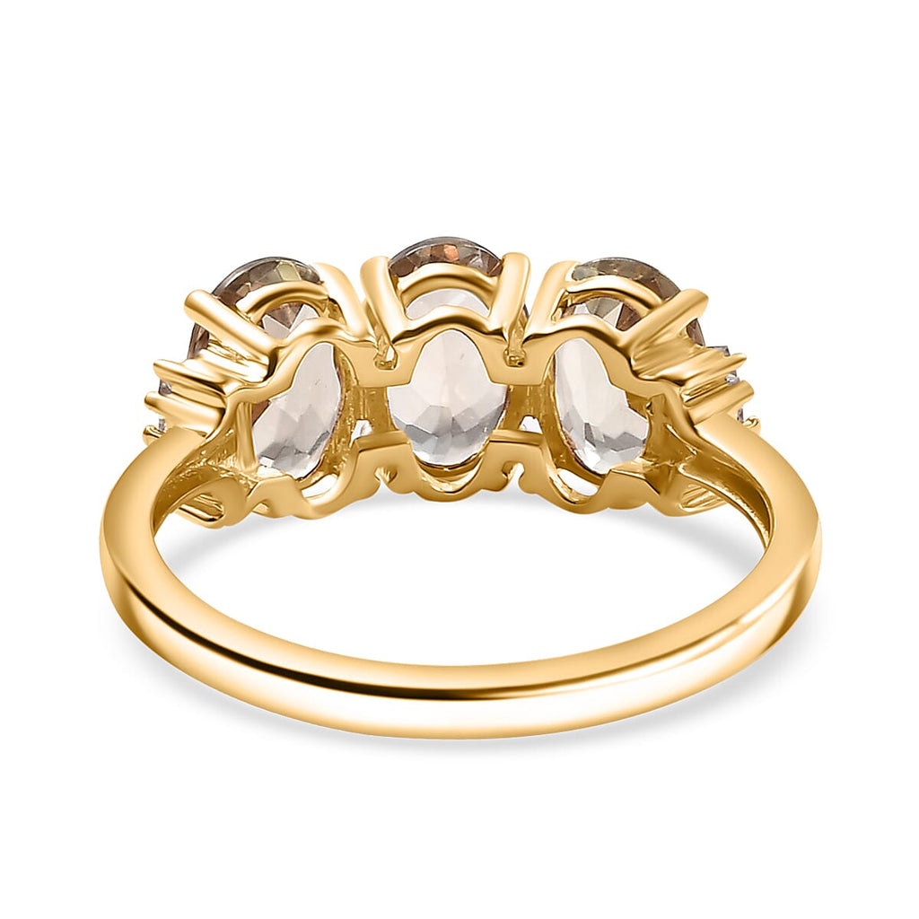 9K Yellow Gold AAA Turkizite & White Diamond Trilogy Ring 3.00 Ct.