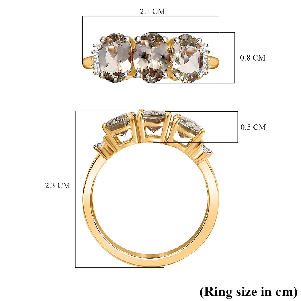 9K Yellow Gold AAA Turkizite & White Diamond Trilogy Ring 3.00 Ct.