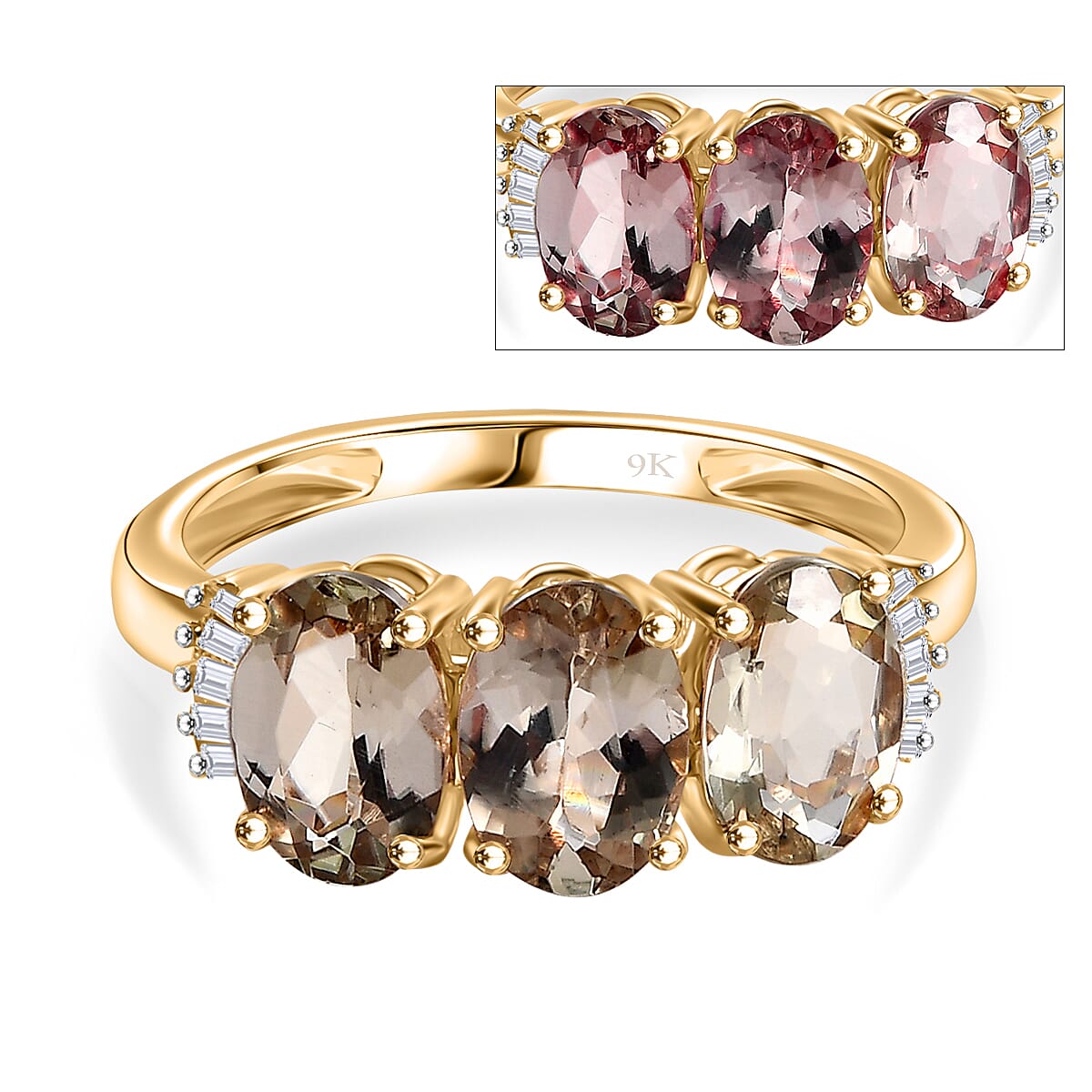 9K Yellow Gold AAA Turkizite and White Diamond Trilogy Ring 2.96 Ct. 8037419 0