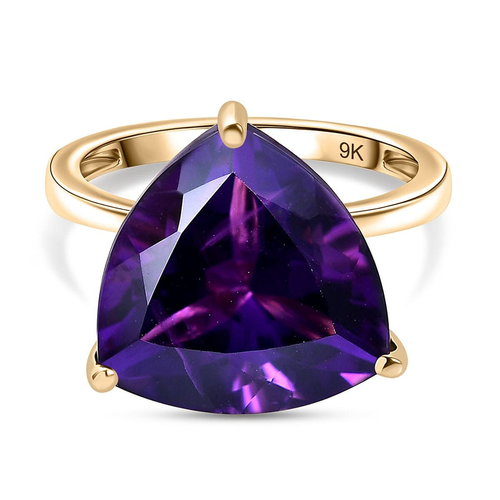 One Time Offer - 9K Yellow Gold AAA Zambian Amethyst Trillion Ring 8.95 Ct. Gold Wt 2.40 Grms