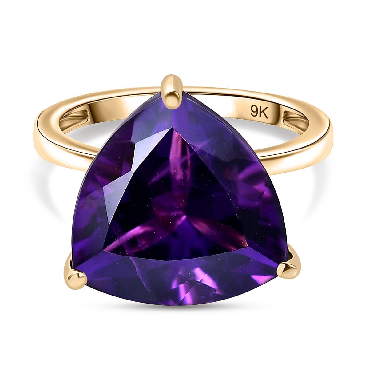 9K Yellow Gold AAA Zambian Amethyst Trillion Ring 8.80 Ct. 8043567 0