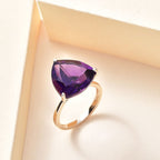 One Time Offer - 9K Yellow Gold AAA Zambian Amethyst Trillion Ring 8.95 Ct. Gold Wt 2.40 Grms