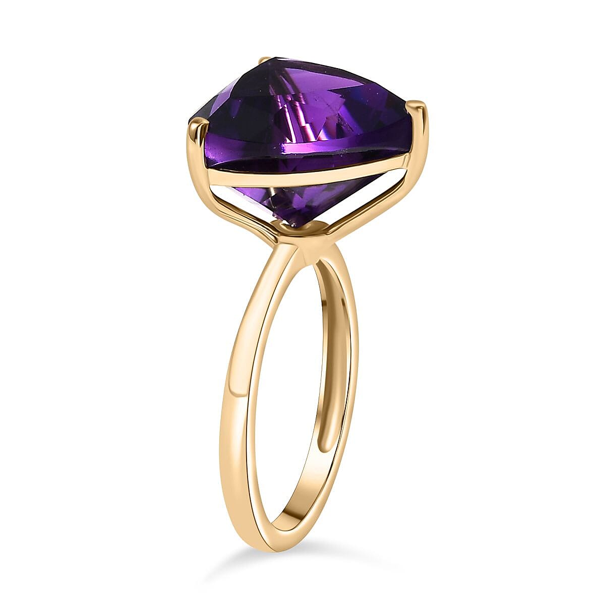 9K Yellow Gold AAA Zambian Amethyst Trillion Ring 8.80 Ct. 8043567 4