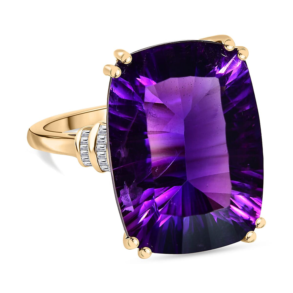 9K Yellow Gold AAA Zambian Amethyst & Natural Diamond Ring 16.64 Ct.