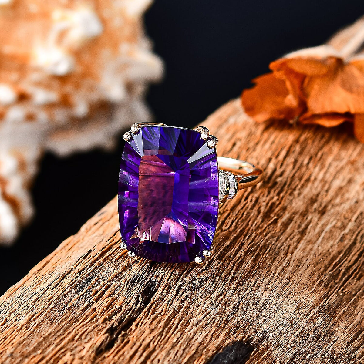 9K Yellow Gold AAA Zambian Amethyst &amp; Natural Diamond Ring 16.64 Ct. 8058931 2