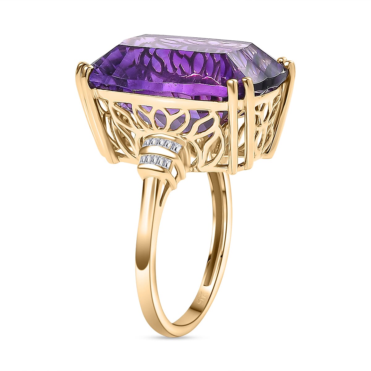 9K Yellow Gold AAA Zambian Amethyst &amp; Natural Diamond Ring 16.64 Ct. 8058931 4