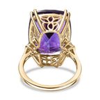9K Yellow Gold AAA Zambian Amethyst & Natural Diamond Ring 16.64 Ct.