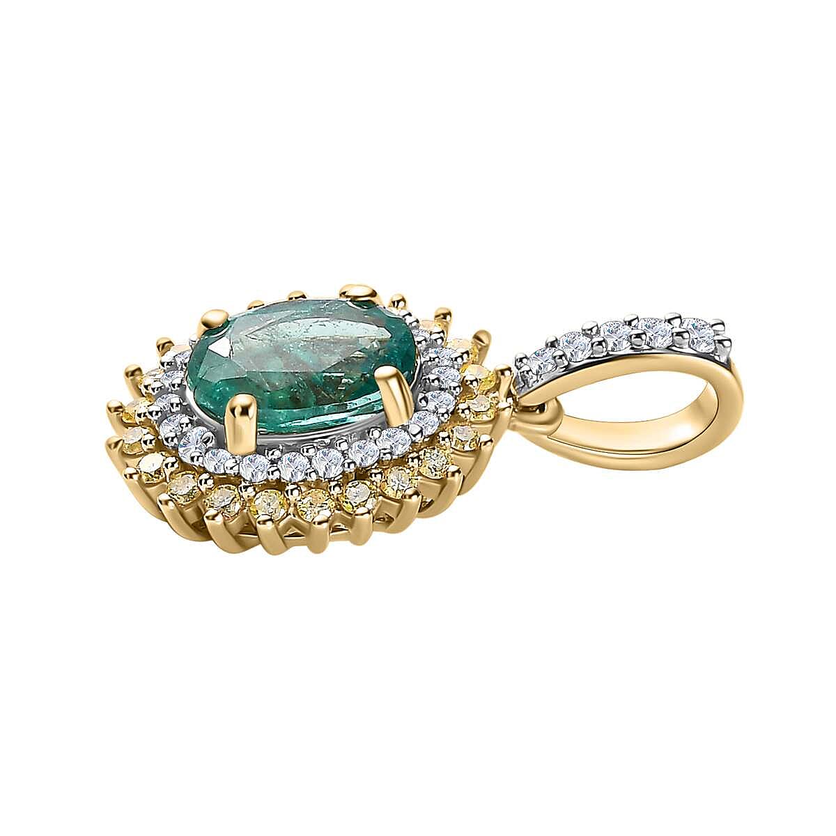 9K Yellow Gold AAA  Zambian Emerald, Natural Yellow Diamond and White Diamond Pendant 1.44 Ct 7623172 3