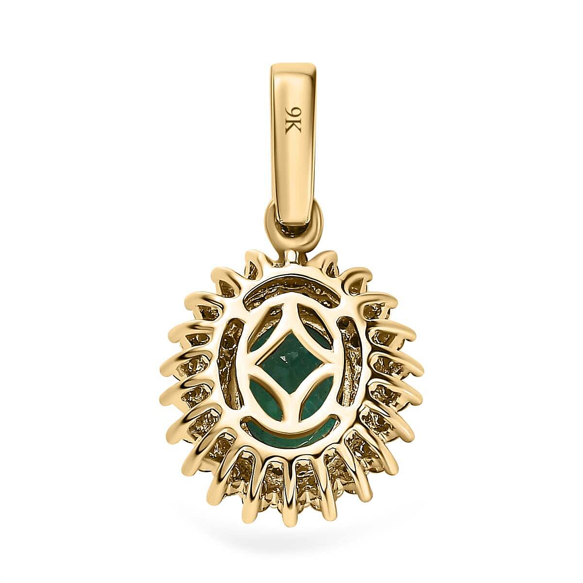 9K Yellow Gold AAA  Zambian Emerald, Natural Yellow Diamond and White Diamond Pendant 1.44 Ct 7623172 4