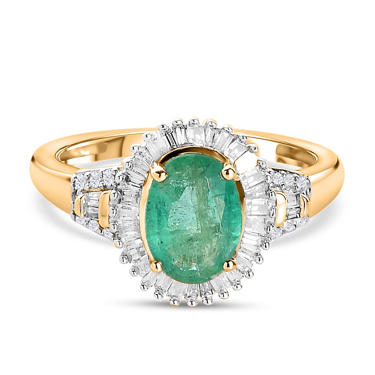9K Yellow Gold Zambian Emerald and Diamond Halo Ring 1.44 Ct. 7236930 0