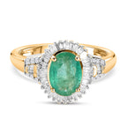 9K Yellow Gold Zambian Emerald and Diamond Halo Ring 1.44 Ct.
