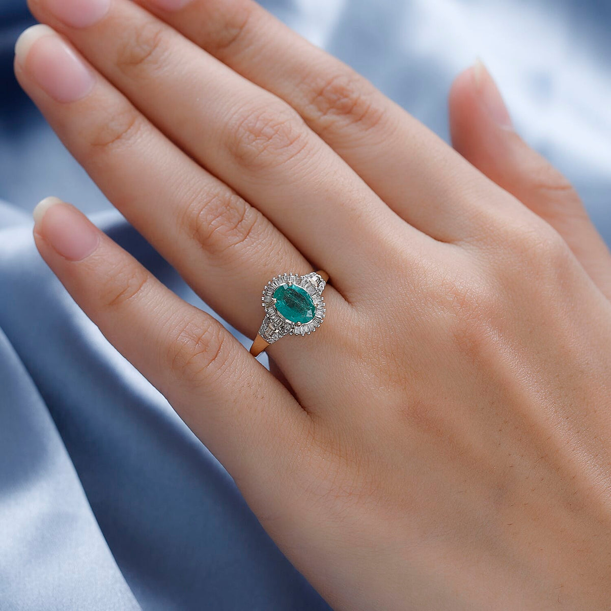 9K Yellow Gold Zambian Emerald and Diamond Halo Ring 1.44 Ct. 7236930 4