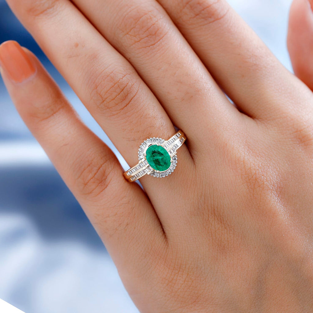 9K Yellow Gold AAA Zambian Emerald and Diamond Ring 1.53 Ct.