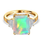 9K Yellow Gold AAAA Ethiopian Welo Opal and Natural Zircon Ring 4.53 Ct.