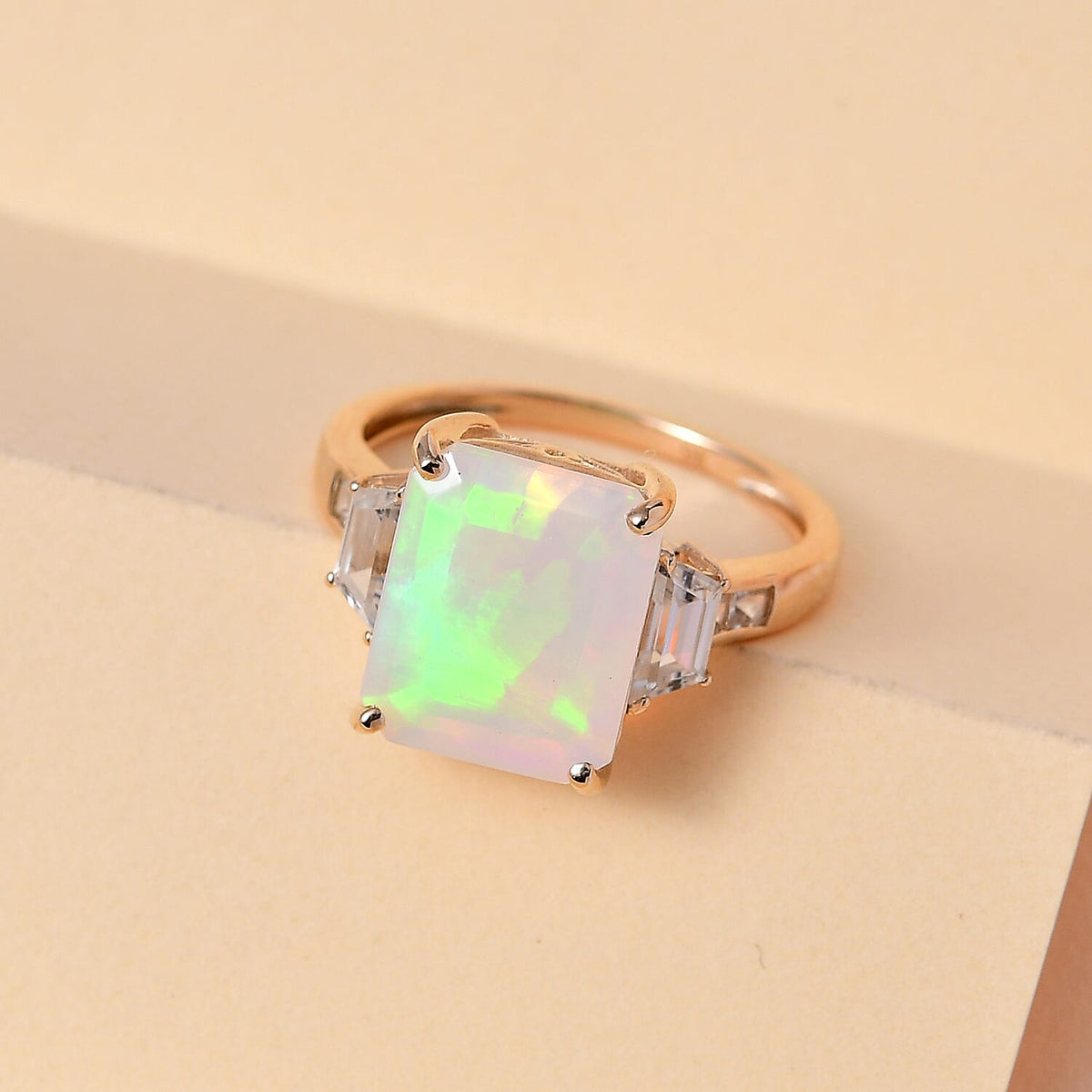 9K Yellow Gold AAAA Ethiopian Welo Opal and Natural Zircon Ring 4.53 Ct. 7522317 2