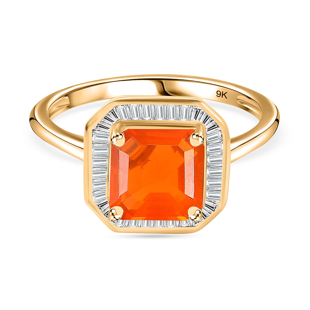 9K Yellow Gold  AAAA Fire Opal, White Diamond Halo Ring 7849319 0