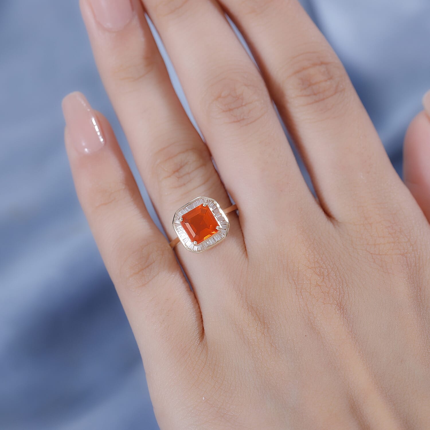 9K Yellow Gold  AAAA Fire Opal, White Diamond Halo Ring 7849319 3