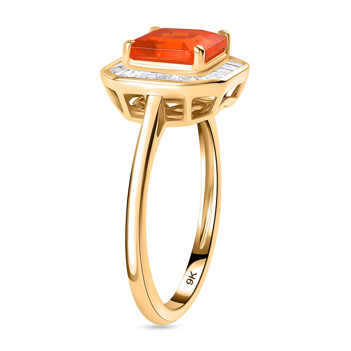 9K Yellow Gold  AAAA Fire Opal, White Diamond Halo Ring 7849319 4