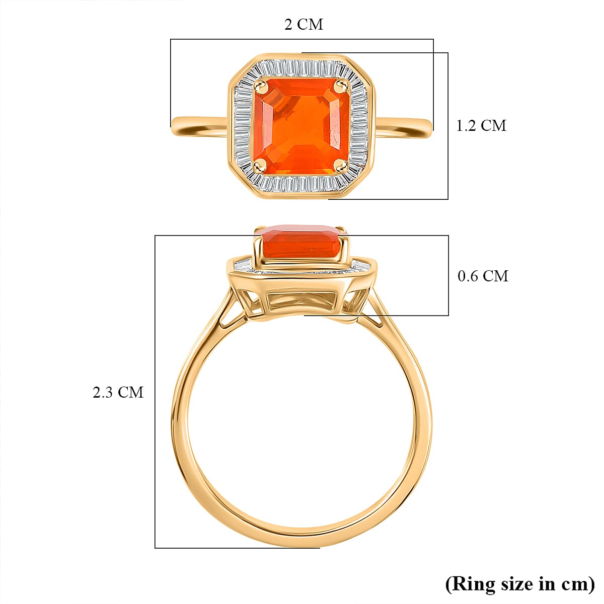 9K Yellow Gold  AAAA Fire Opal, White Diamond Halo Ring 7849319 6