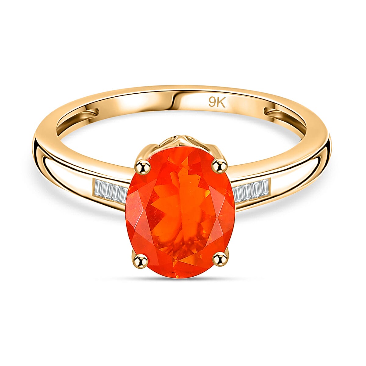 9K Yellow Gold AAAA Fire Opal, White Diamond Solitaire Diamond Ring 7862061 0