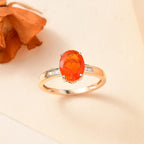 9K Yellow Gold AAAA Fire Opal & Natural Diamond Solitaire Diamond Ring 1.40 Ct.