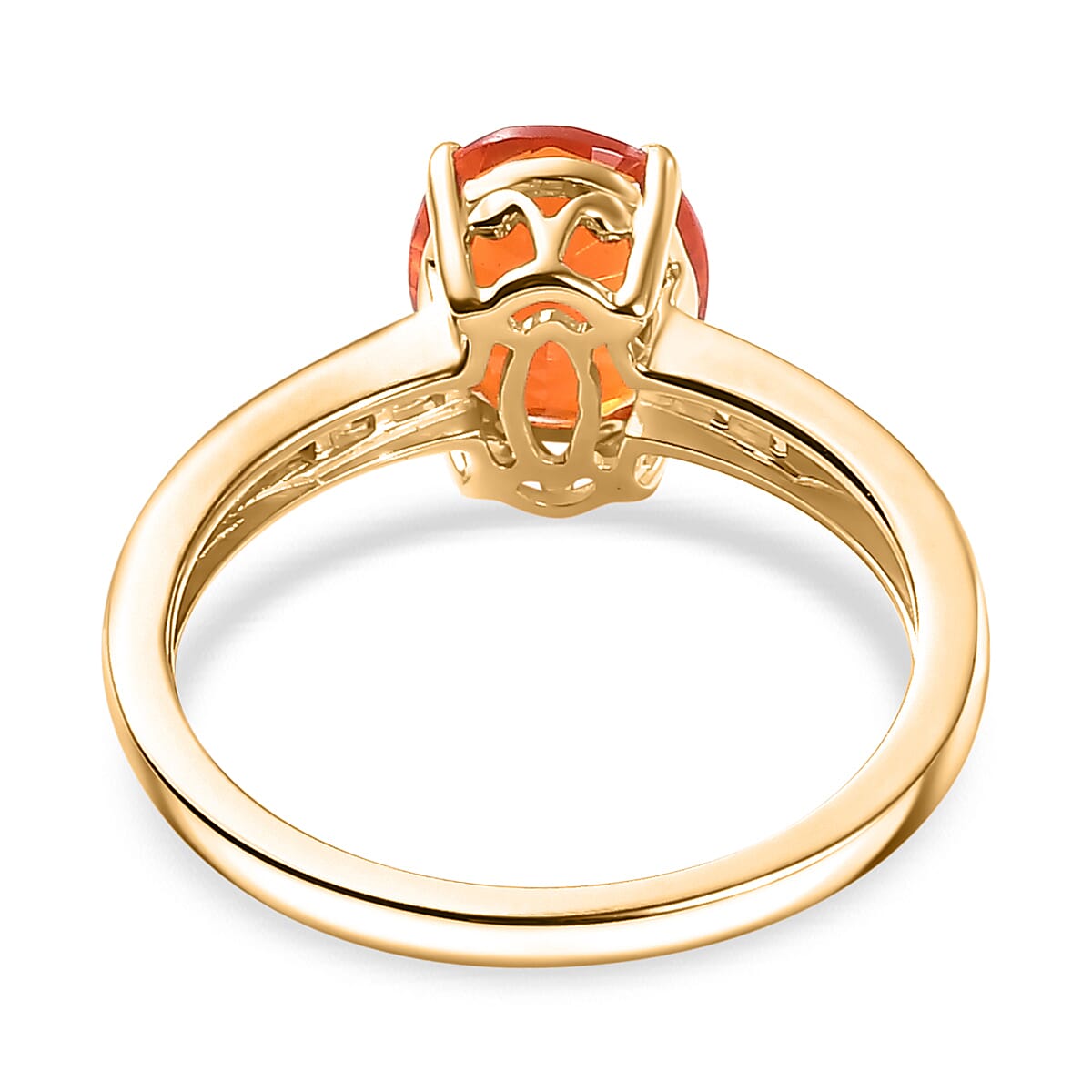 9K Yellow Gold AAAA Fire Opal, White Diamond Solitaire Diamond Ring 7862061 4