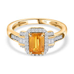 9K Yellow Gold AAAA Chanthaburi Yellow Sapphire & White Diamond Halo Ring 1.40 Ct