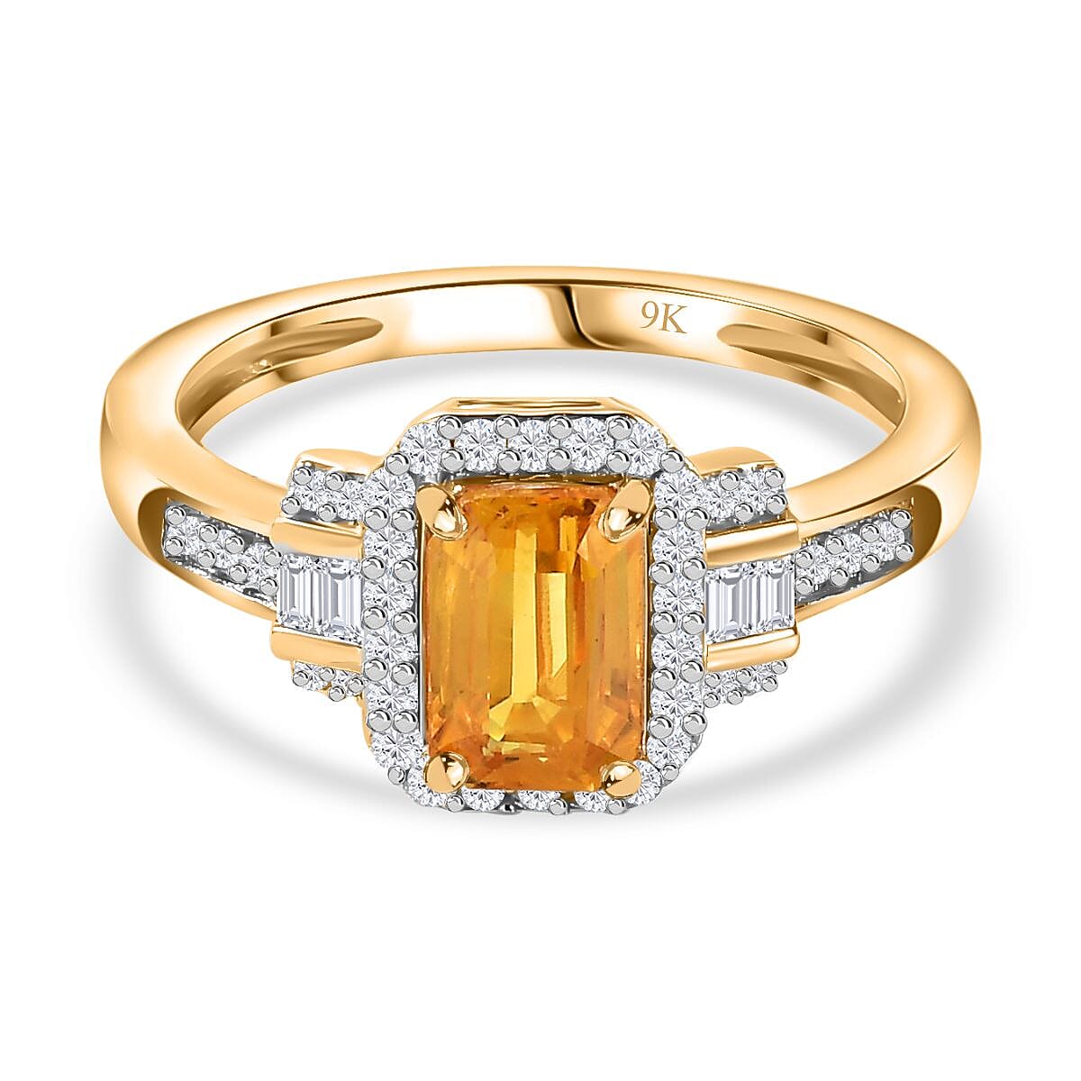 9K Yellow Gold AAAA Yellow Sapphire, White Diamond I3 Ring 1.388 ct., Gold Wt. 2.25 Gms 7758152 0