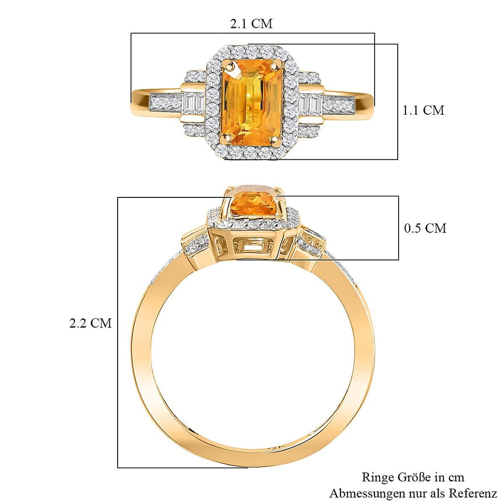 9K Yellow Gold AAAA Chanthaburi Yellow Sapphire & White Diamond Halo Ring 1.40 Ct
