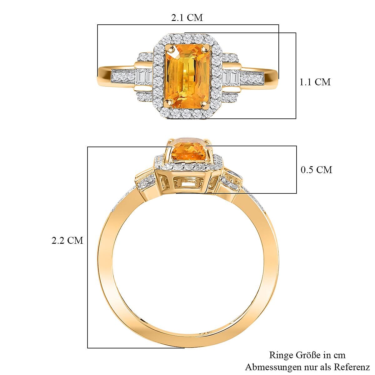 9K Yellow Gold AAAA Yellow Sapphire, White Diamond I3 Ring 1.388 ct., Gold Wt. 2.25 Gms 7758152 5