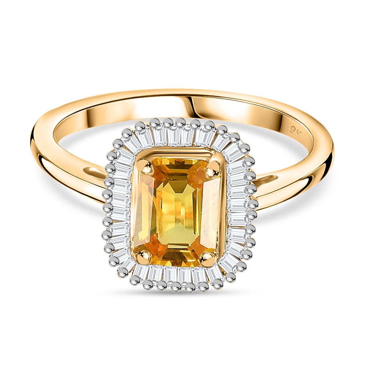 9K Yellow Gold AAAA Yellow Sapphire, White Diamond Halo Ring 7806357 0