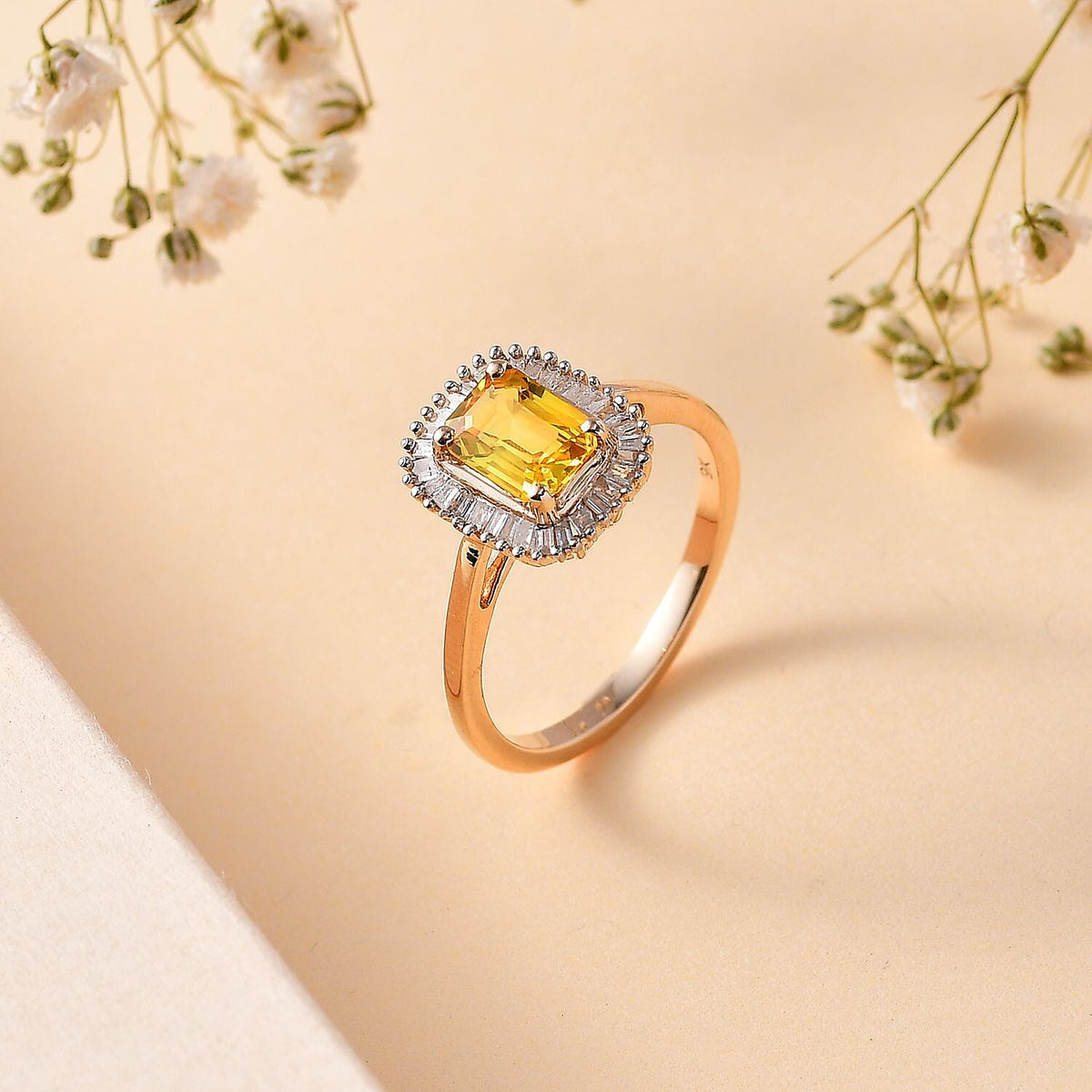 9K Yellow Gold AAAA Yellow Sapphire, White Diamond Halo Ring 7806357 2