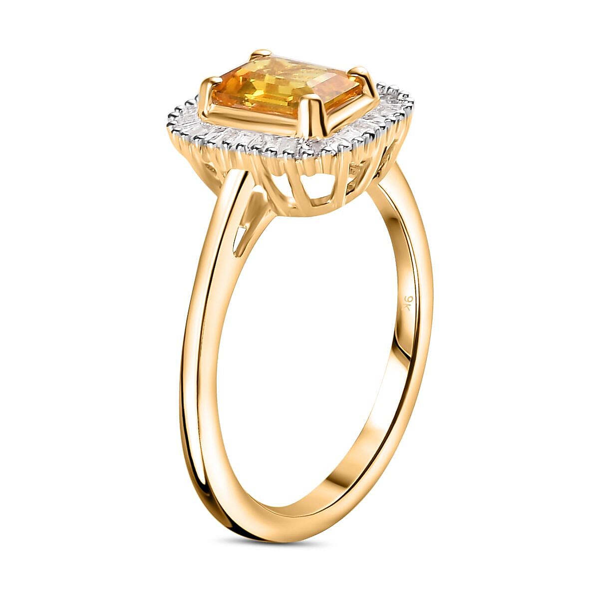 9K Yellow Gold AAAA Yellow Sapphire, White Diamond Halo Ring 7806357 4