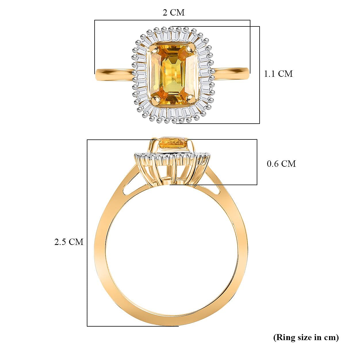 9K Yellow Gold AAAA Yellow Sapphire, White Diamond Halo Ring 7806357 6
