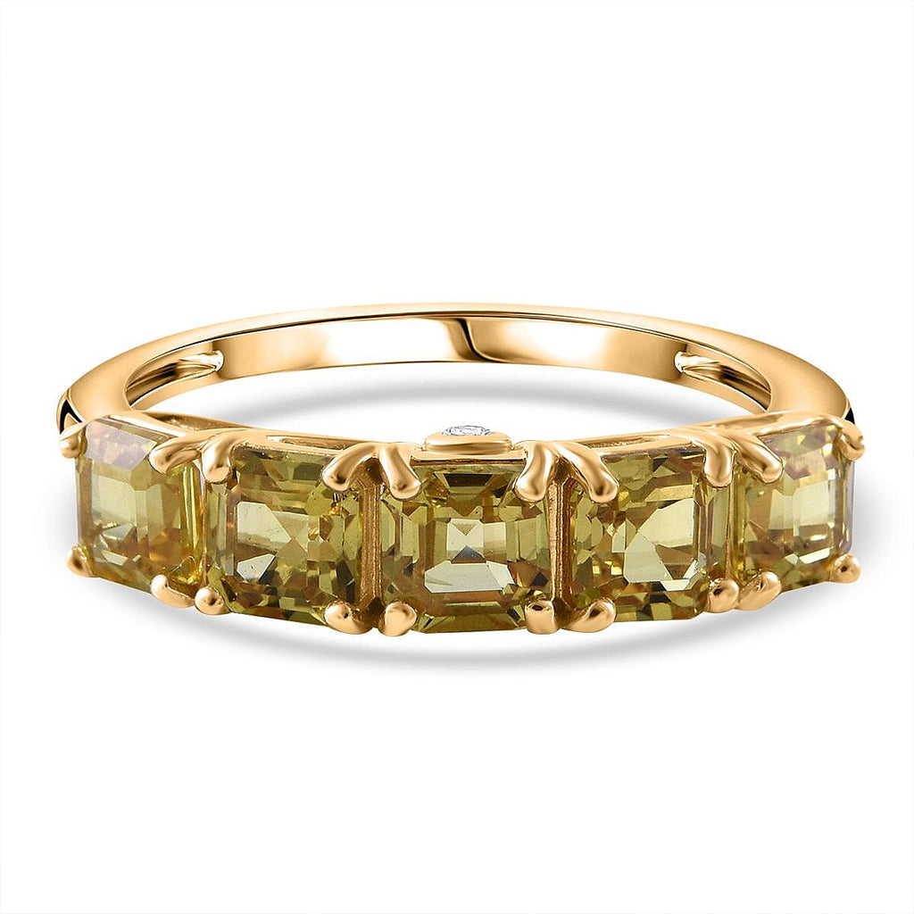 Mega Monster Deal - 9K Yellow Gold Chanthaburi Yellow Sapphire (Asscher Cut) & White Diamond Ring 2.35 Ct.