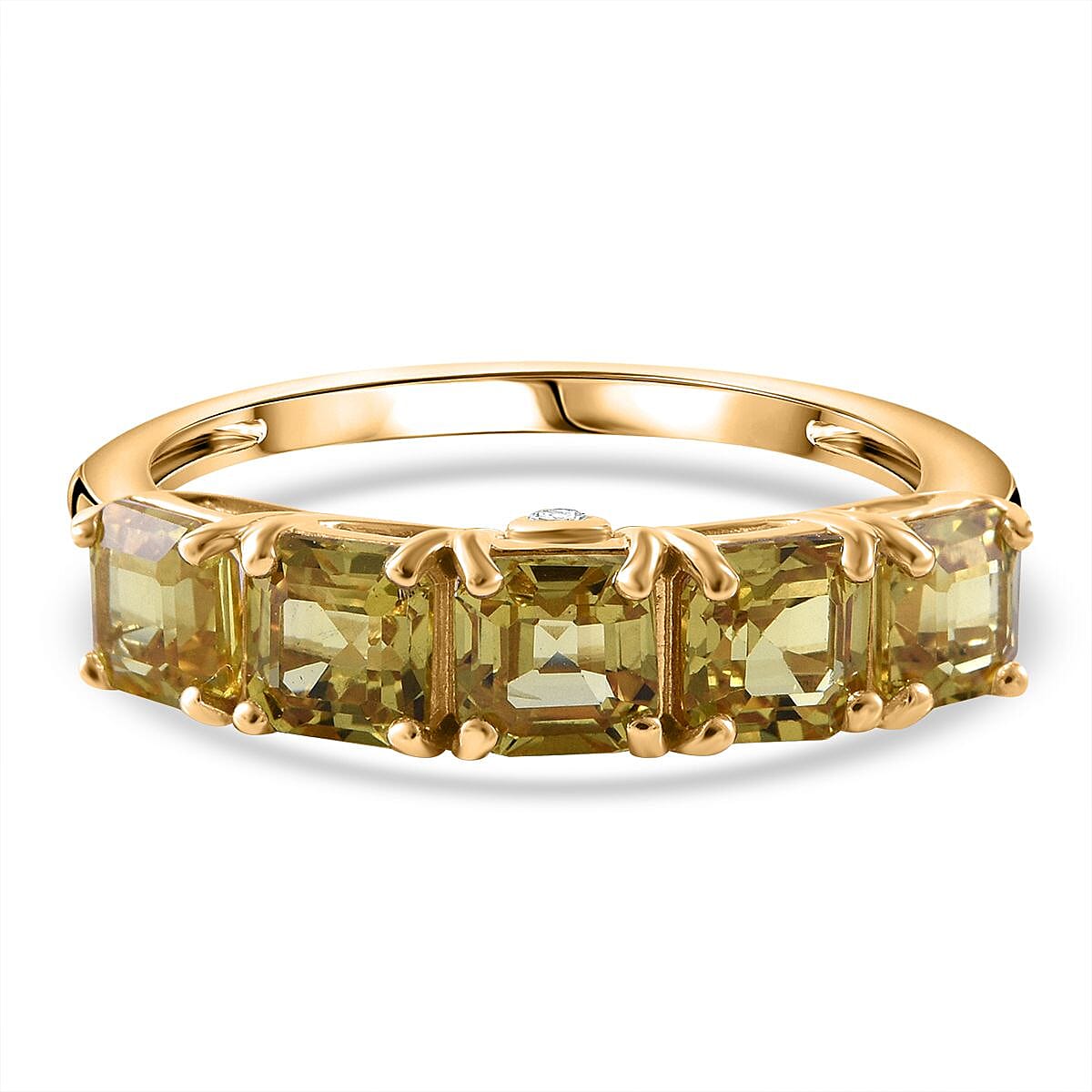 9K Yellow Gold Chanthaburi Yellow Sapphire (Asscher Cut) and White Diamond 5-Stone Ring 2.35 Ct. 7826777 0