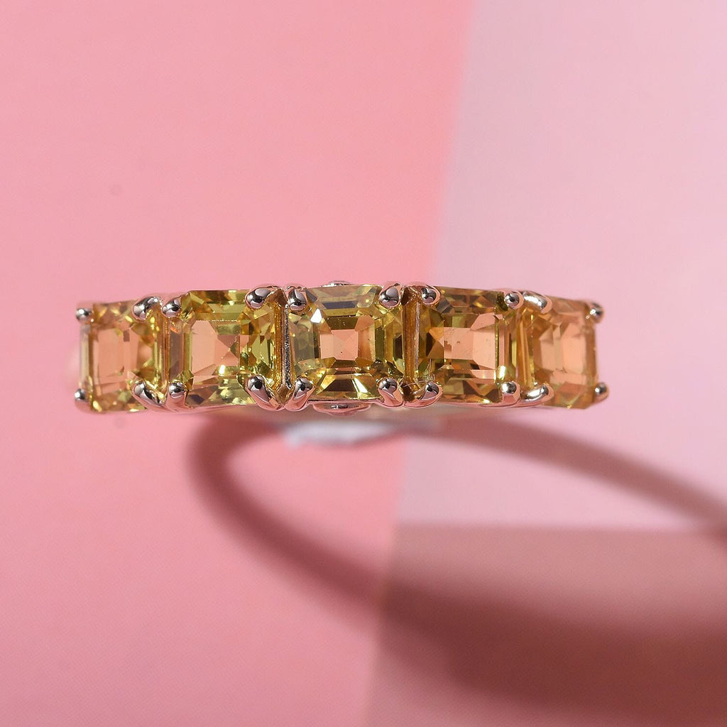 Mega Monster Deal - 9K Yellow Gold Chanthaburi Yellow Sapphire (Asscher Cut) & White Diamond Ring 2.35 Ct.
