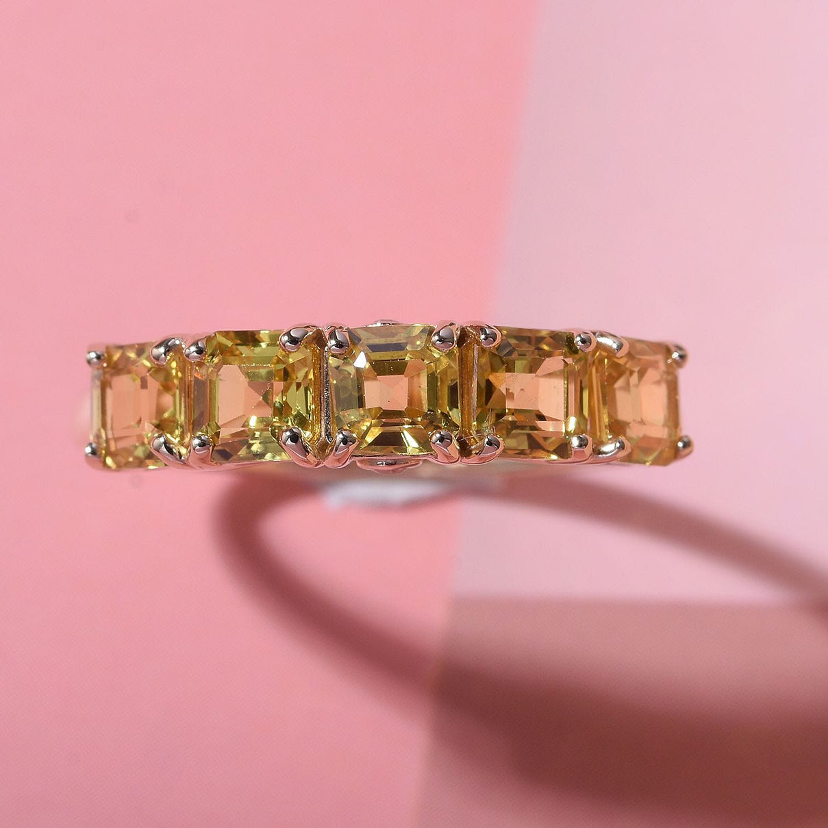 9K Yellow Gold Chanthaburi Yellow Sapphire (Asscher Cut) and White Diamond 5-Stone Ring 2.35 Ct. 7826777 1